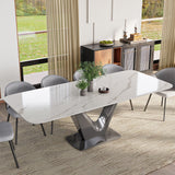 Modern White Dining Table- Rectangular Tabletop & V-Shape Base White