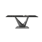 Modern White Dining Table- Rectangular Tabletop & V-Shape Base Black