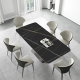 Modern White Dining Table- Rectangular Tabletop & V-Shape Base Black