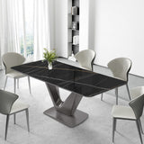 Modern White Dining Table- Rectangular Tabletop & V-Shape Base Black