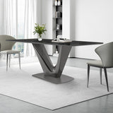 Modern White Dining Table- Rectangular Tabletop & V-Shape Base Black