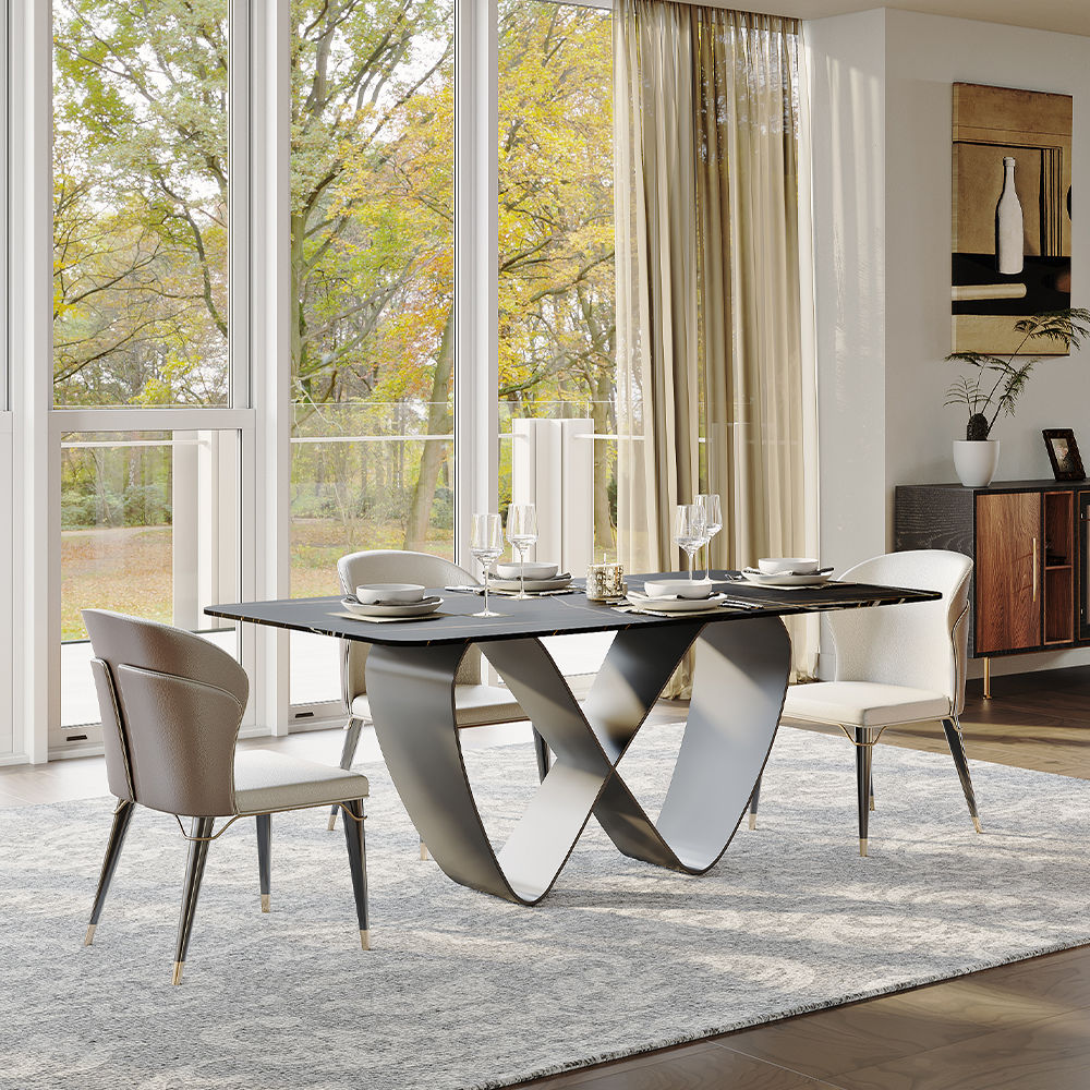 White Dining Table With Butterfly Shape Base Black
