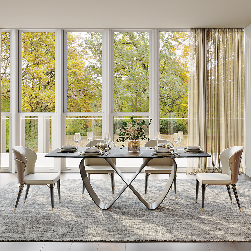 White Dining Table With Butterfly Shape Base Black