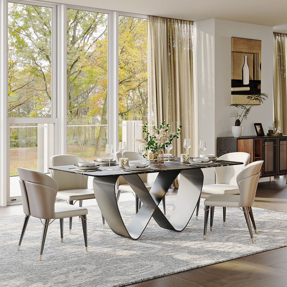 White Dining Table With Butterfly Shape Base Black