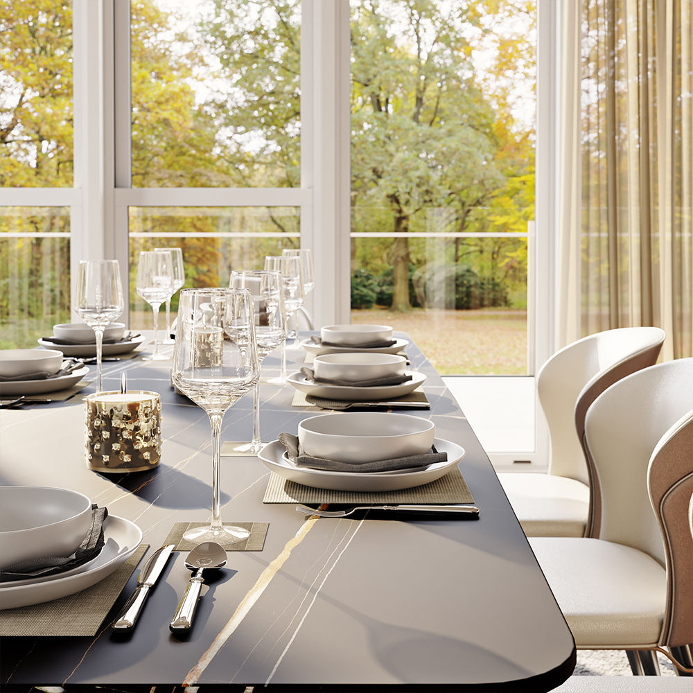 White Dining Table With Butterfly Shape Base Black