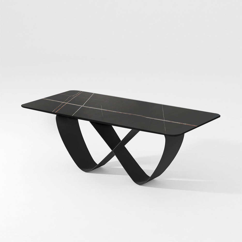 White Dining Table With Butterfly Shape Base Black