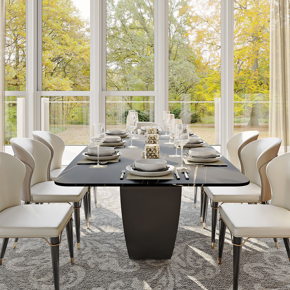 White Dining Table With Butterfly Shape Base Black