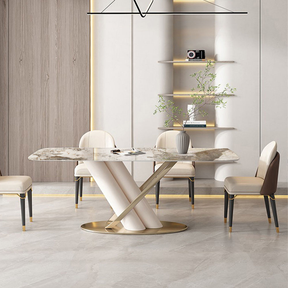 Modern White Pedestal Kitchen Table | X-Shaped Design | Free Shipping Gold