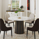 Contemporary Round Marble Dining Table With Lazy Susan White