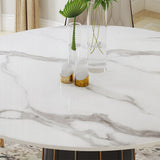 Contemporary Round Marble Dining Table With Lazy Susan White