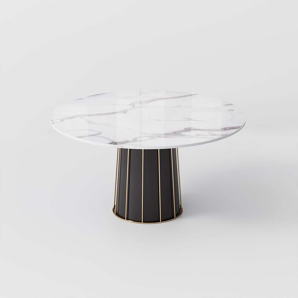 Contemporary Round Marble Dining Table With Lazy Susan White