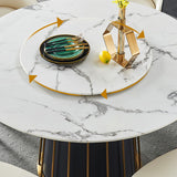 Contemporary Round Marble Dining Table With Lazy Susan White