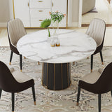 Contemporary Round Marble Dining Table With Lazy Susan White