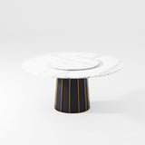 Contemporary Round Marble Dining Table With Lazy Susan White