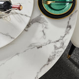 Contemporary Round Marble Dining Table With Lazy Susan White