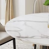 Contemporary Round Marble Dining Table With Lazy Susan White