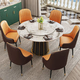 Contemporary Round Marble Dining Table With Lazy Susan White