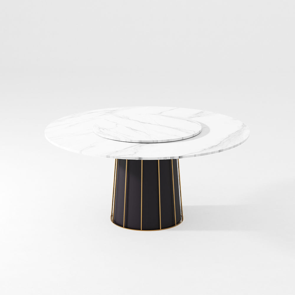 Contemporary Round Marble Dining Table With Lazy Susan White