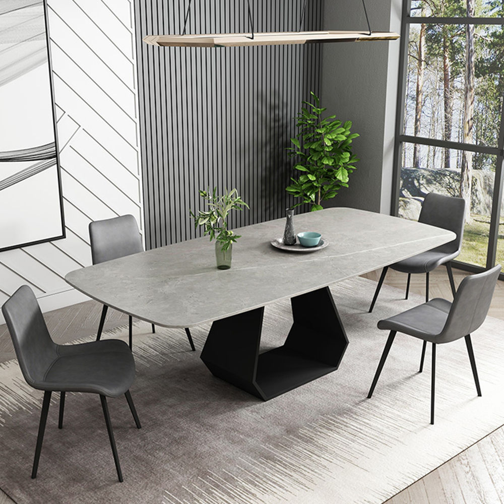 Modern Rectangle Gray Sintered Stone Dining Table Gray