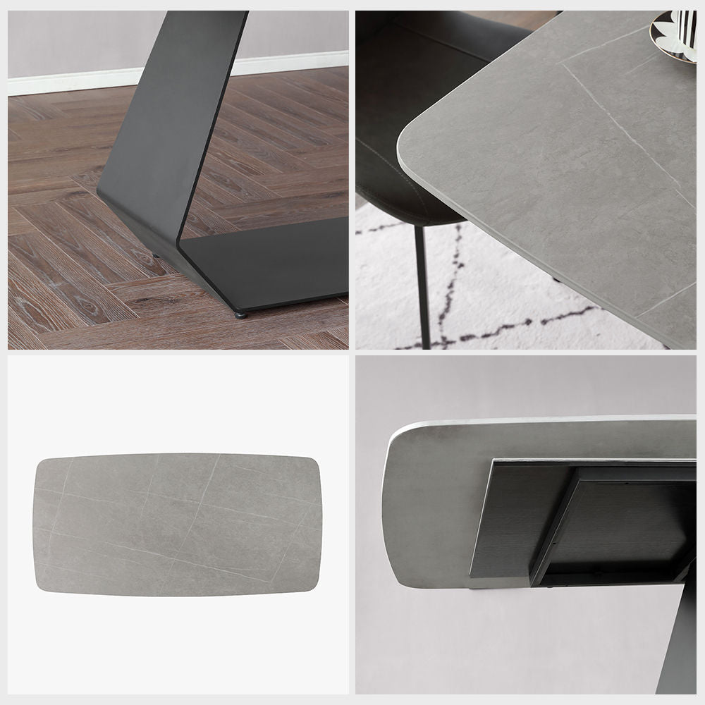 Modern Rectangle Gray Sintered Stone Dining Table Gray