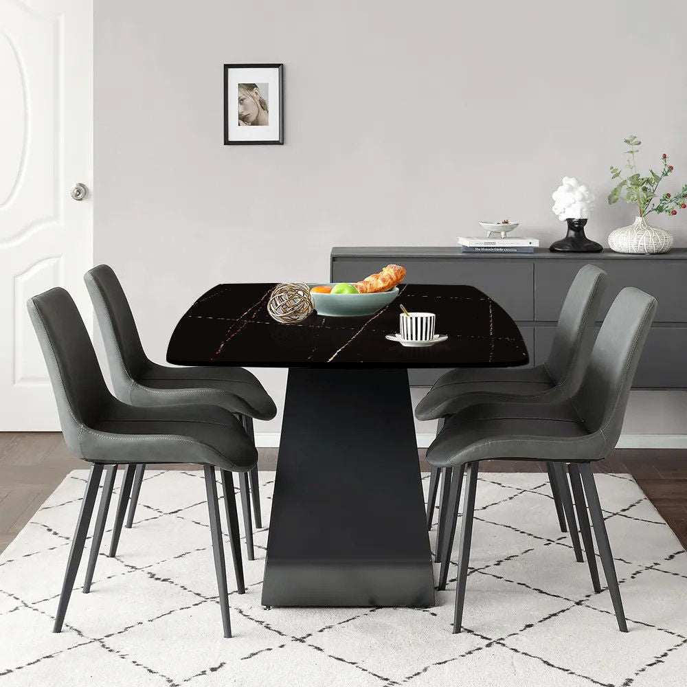 Modern Rectangle Gray Sintered Stone Dining Table Black