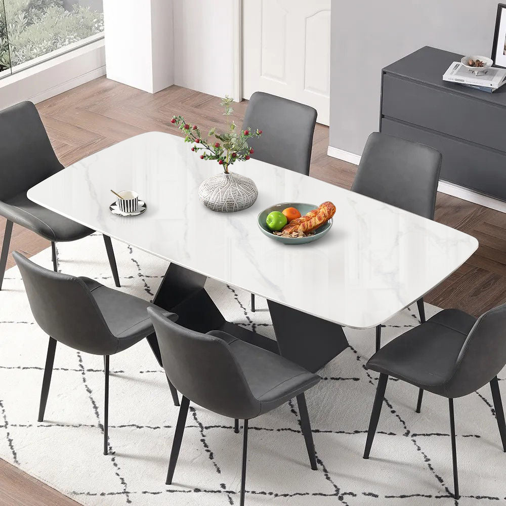 Modern Rectangle Gray Sintered Stone Dining Table White