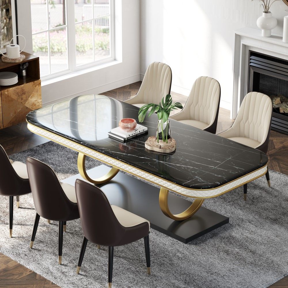 Stylish Marble Dining Table With Gold Legs: Free Shipping Black