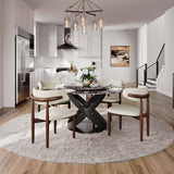 Modern White Round Dining Table with X Carbon Base Glass Gray