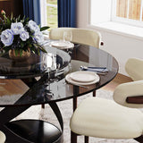 Modern White Round Dining Table with X Carbon Base Glass Gray