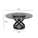 Modern White Round Dining Table with X Carbon Base Glass Gray