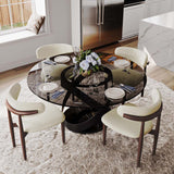 Modern White Round Dining Table with X Carbon Base Glass Gray