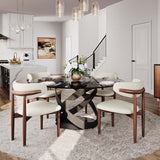 Modern White Round Dining Table with X Carbon Base Glass Gray