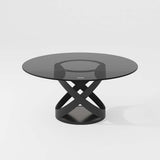 Modern White Round Dining Table with X Carbon Base Glass Gray