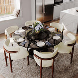 Modern White Round Dining Table with X Carbon Base Glass Gray