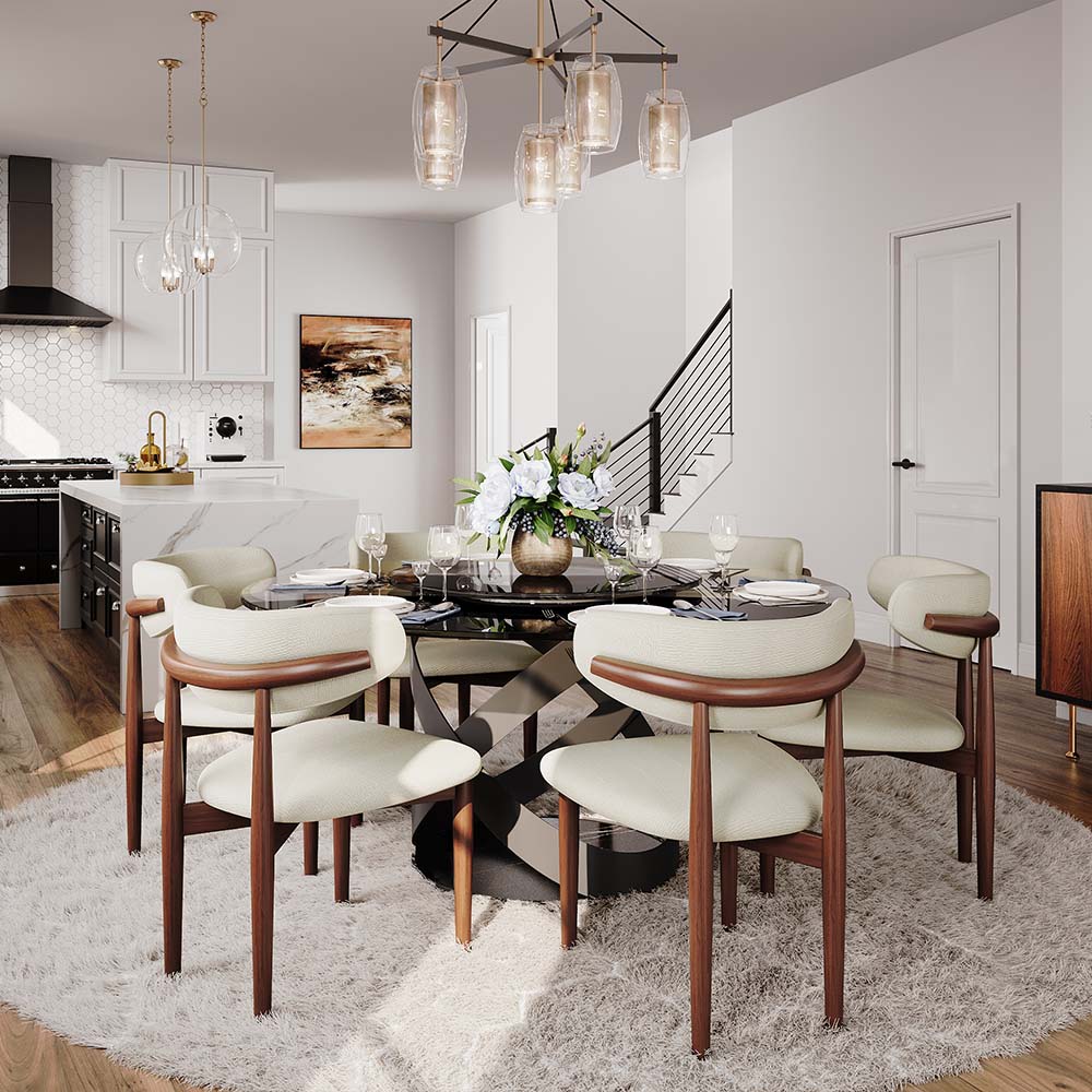 Modern White Round Dining Table with X Carbon Base Glass Gray