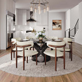 Modern White Round Dining Table with X Carbon Base Glass Gray