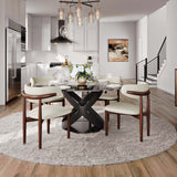 Modern White Round Dining Table with X Carbon Base Glass Gray