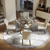 Modern White Round Dining Table with X Carbon Base Glass Transparent