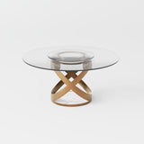 Modern White Round Dining Table with X Carbon Base Glass Transparent