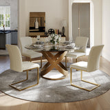 Modern White Round Dining Table with X Carbon Base Glass Transparent