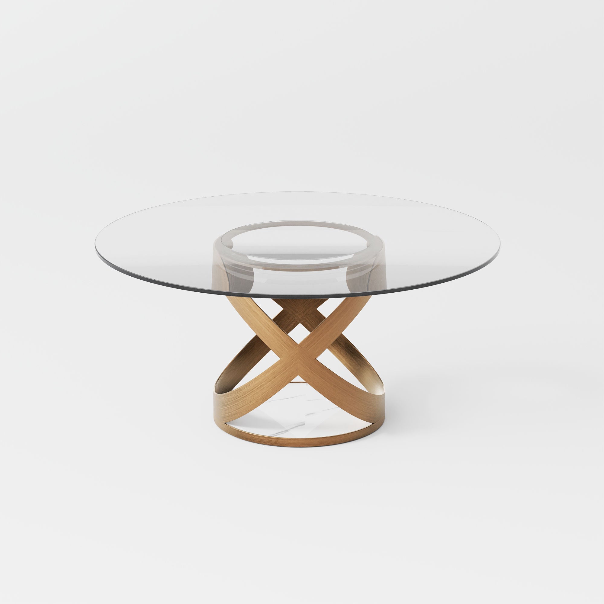 Modern White Round Dining Table with X Carbon Base Glass Transparent