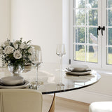 Modern White Round Dining Table with X Carbon Base Glass Transparent