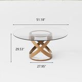 Modern White Round Dining Table with X Carbon Base Glass Transparent