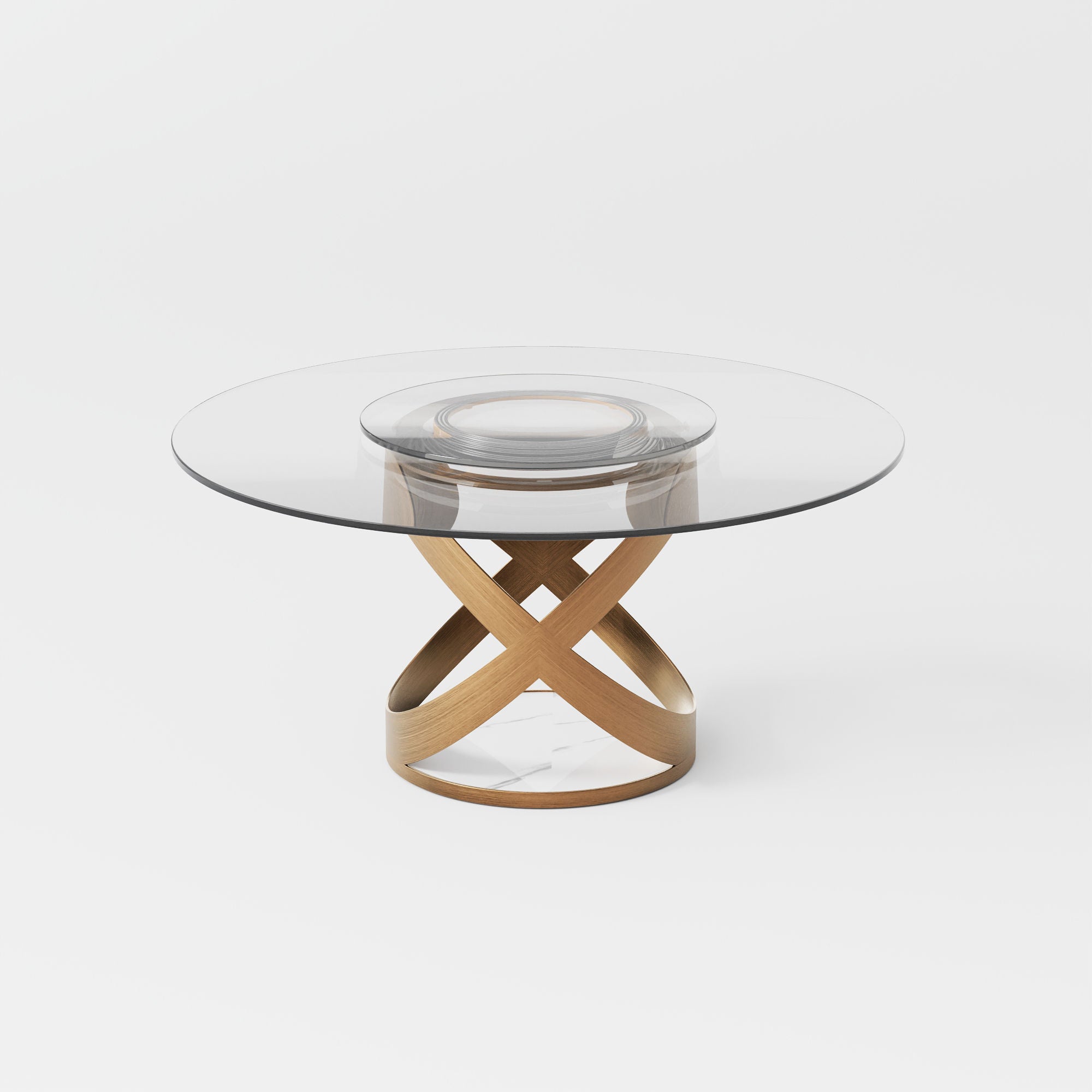 Modern White Round Dining Table with X Carbon Base Glass Transparent