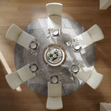 Modern White Round Dining Table with X Carbon Base Glass Transparent