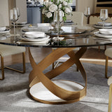 Modern White Round Dining Table with X Carbon Base Glass Transparent