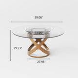 Modern White Round Dining Table with X Carbon Base Glass Transparent