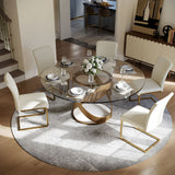 Modern White Round Dining Table with X Carbon Base Glass Transparent