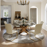 Modern White Round Dining Table with X Carbon Base Glass Transparent