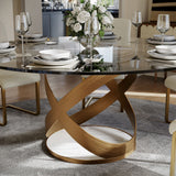 Modern White Round Dining Table with X Carbon Base Glass Transparent